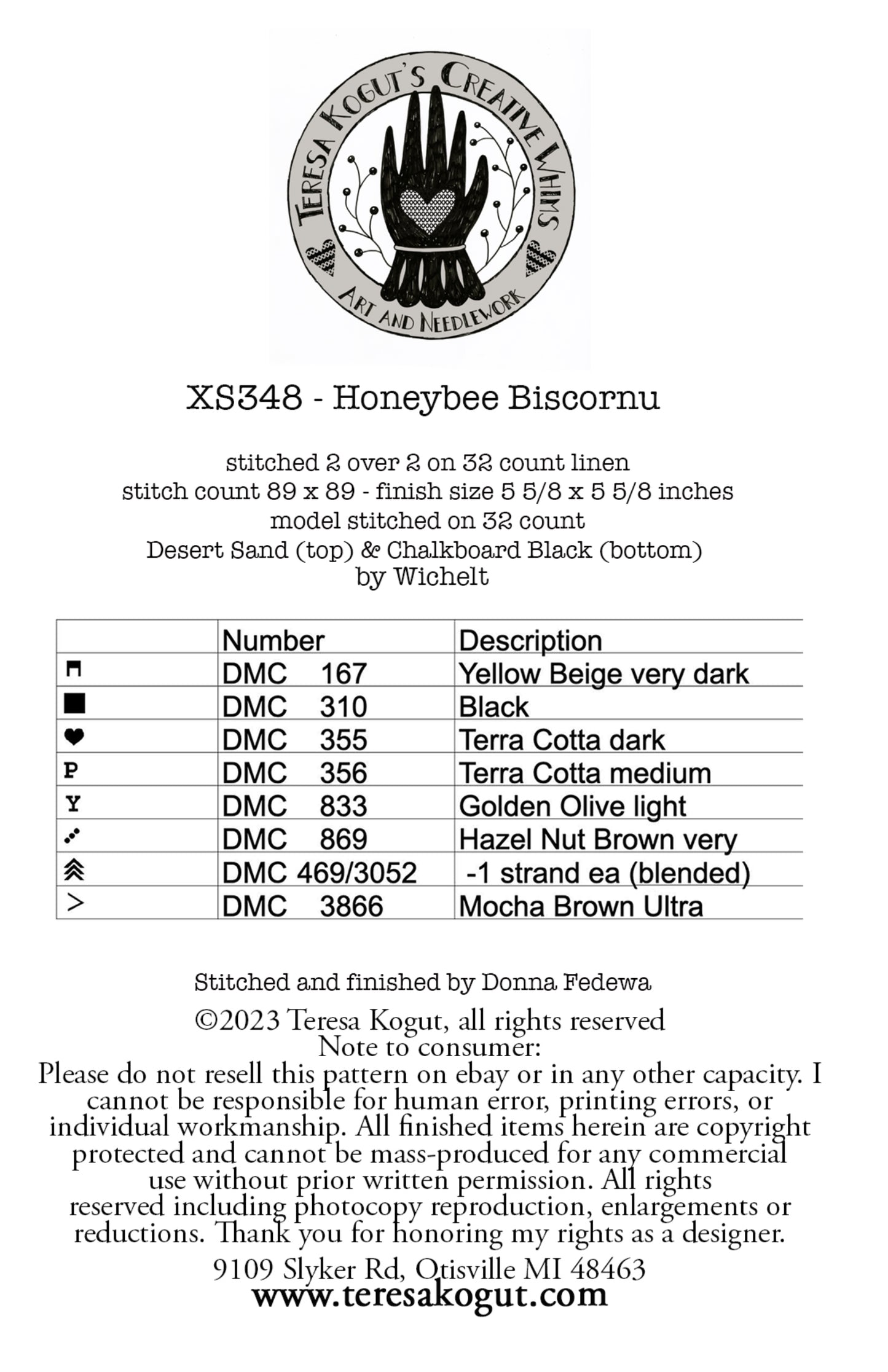 Teresa Kogut - Honeybee Biscornu