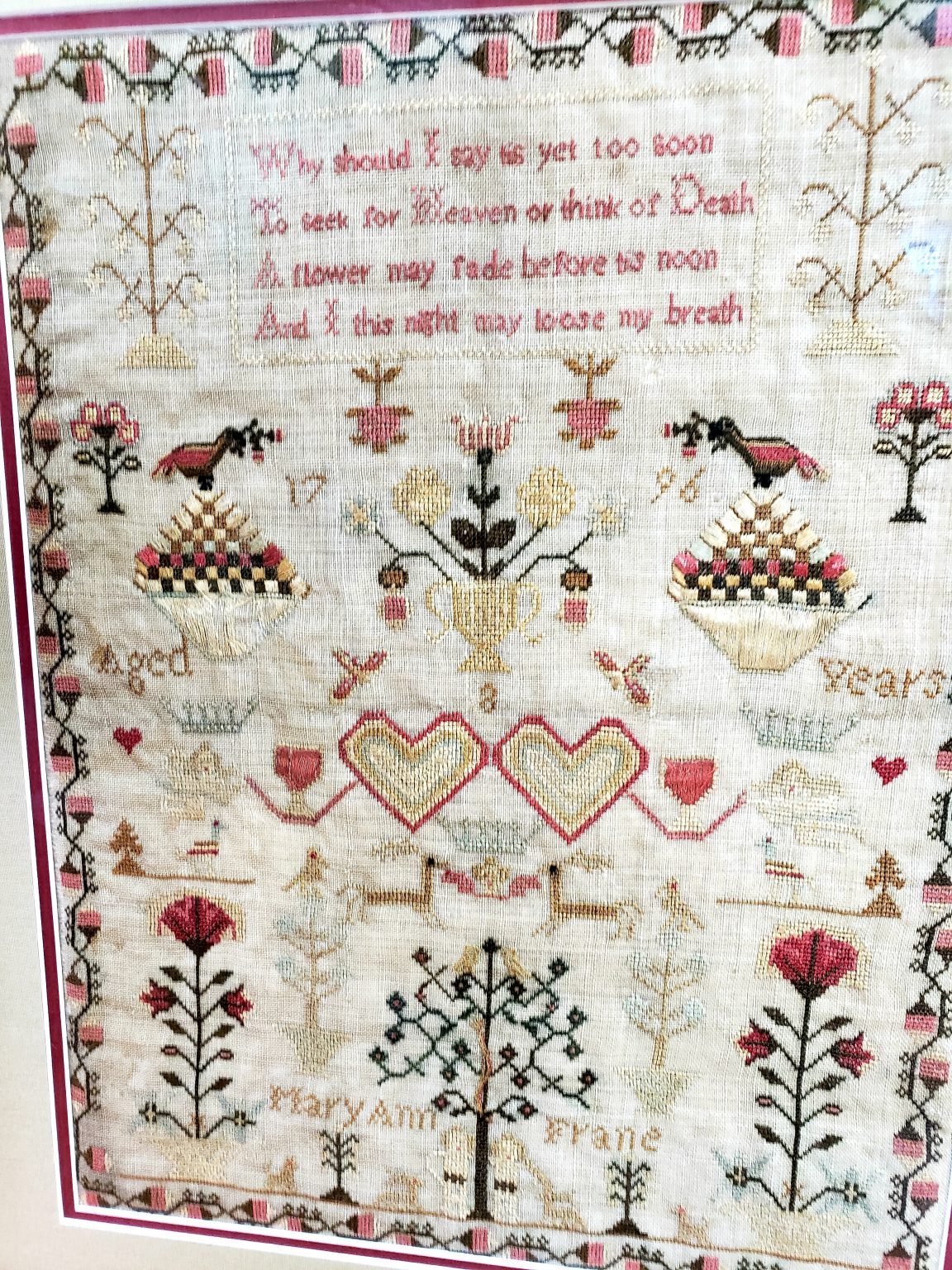 Sassafras Samplers - Mary Anne Frane 1796