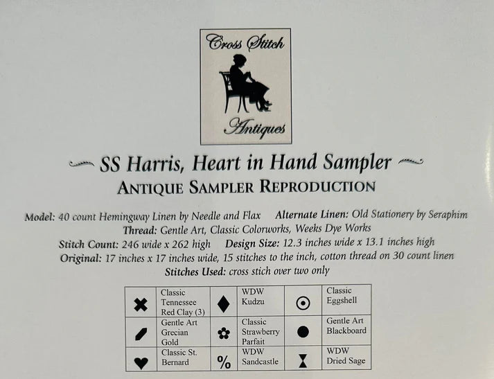 Cross Stitch Antiques - SS Harris, Heart in Hand Sampler