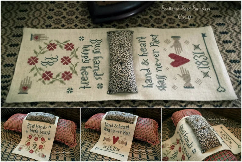 Scattered Seeds Samplers - Heart's Content Armchair Pinpoke