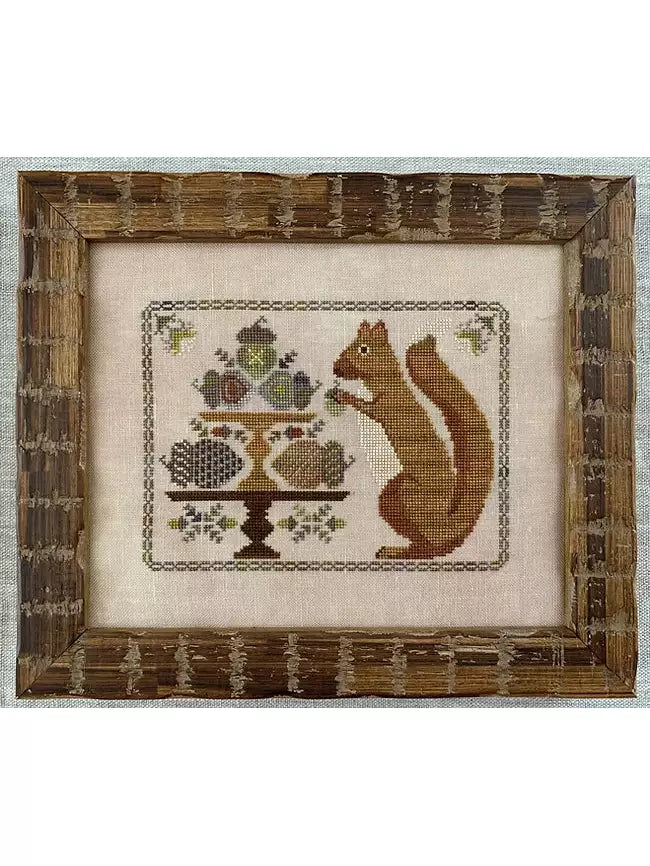 Blue Flower Stitching - Autumn Squirrel