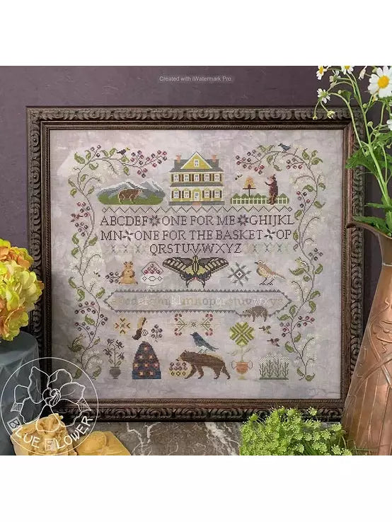 Blue Flower Stitching - Huckleberry Farm