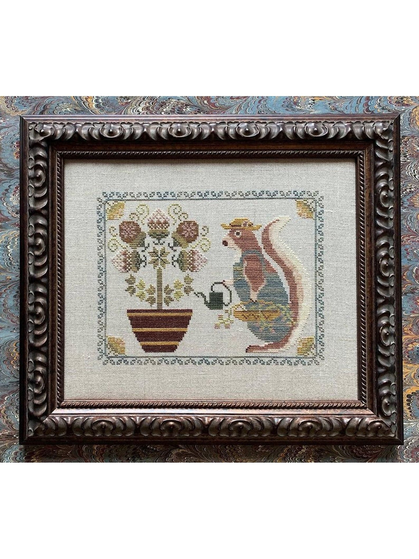 Blue Flower Stitching - Spring Squirrel
