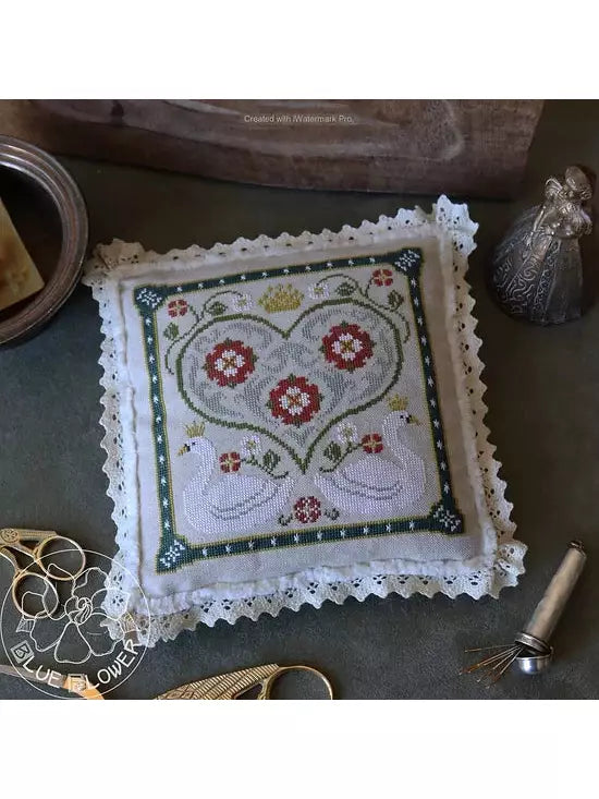 Blue Flower Stitching - Tudor Swan